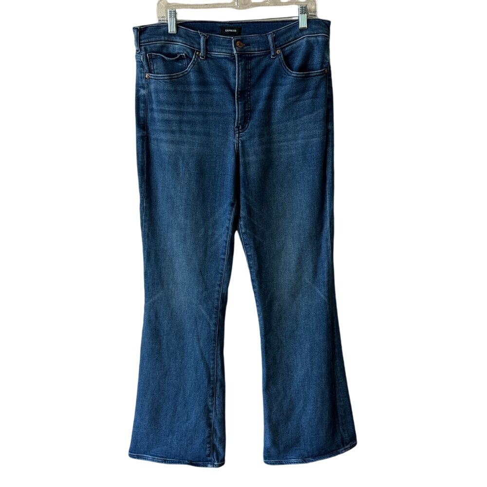 Express Jeans Womens 14L Blue Denim High Rise Flare Leg‎ Tall Long W34 L33 Y2K